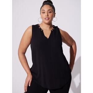 Torrid Rayon Crepe Grommet Tank Top Black Sz Large Sleeveless Lightweight Blouse